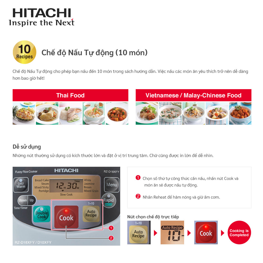 Nồi cơm điện tử 1.8L Hitachi RZ-D18GFY chế độ nấu Double Cook, nhập khẩu Thái Lan