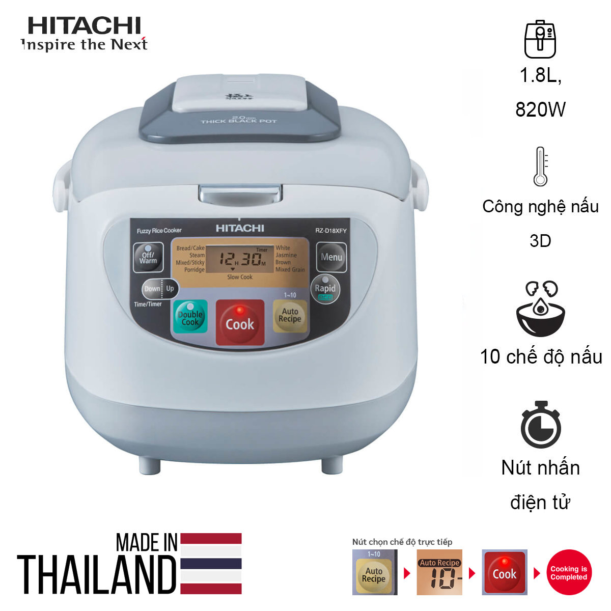 HITACHI RICE COOKER RZ-D18GFY W