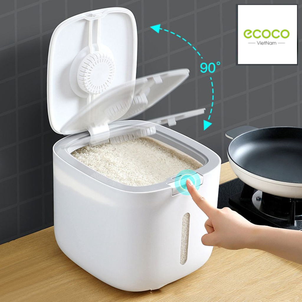 Thùng đựng gạo thông minh ECOCO 10kg ấn mở nắp tiện lợi