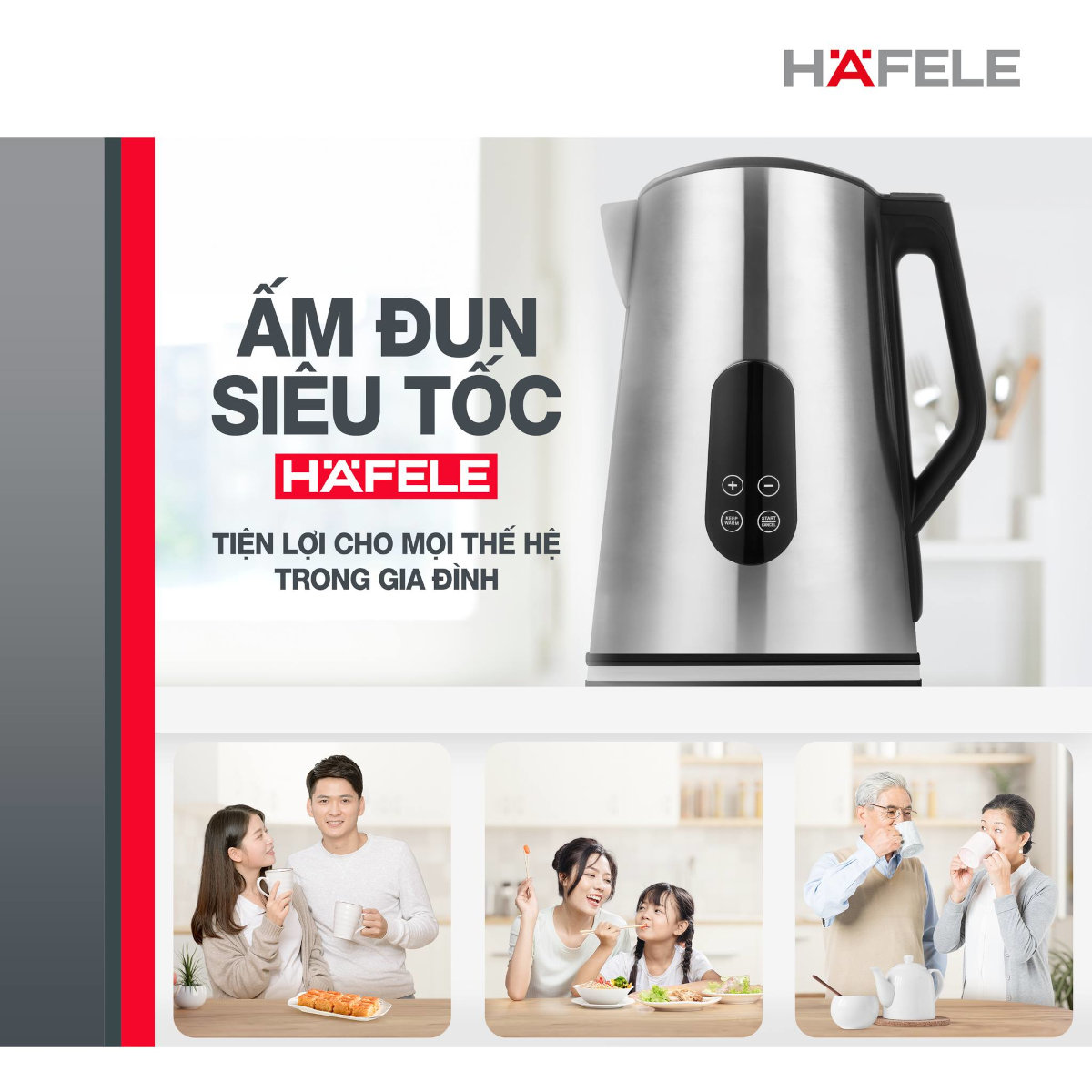 Ấm đun nước siêu tốc 1.7L Inox 304 Hafele HS-K1707DX