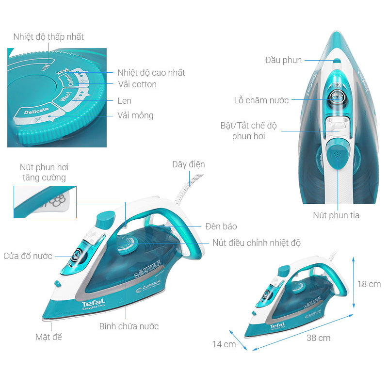 Bàn ủi hơi nước Tefal EasyGliss Plus FV5737E0
