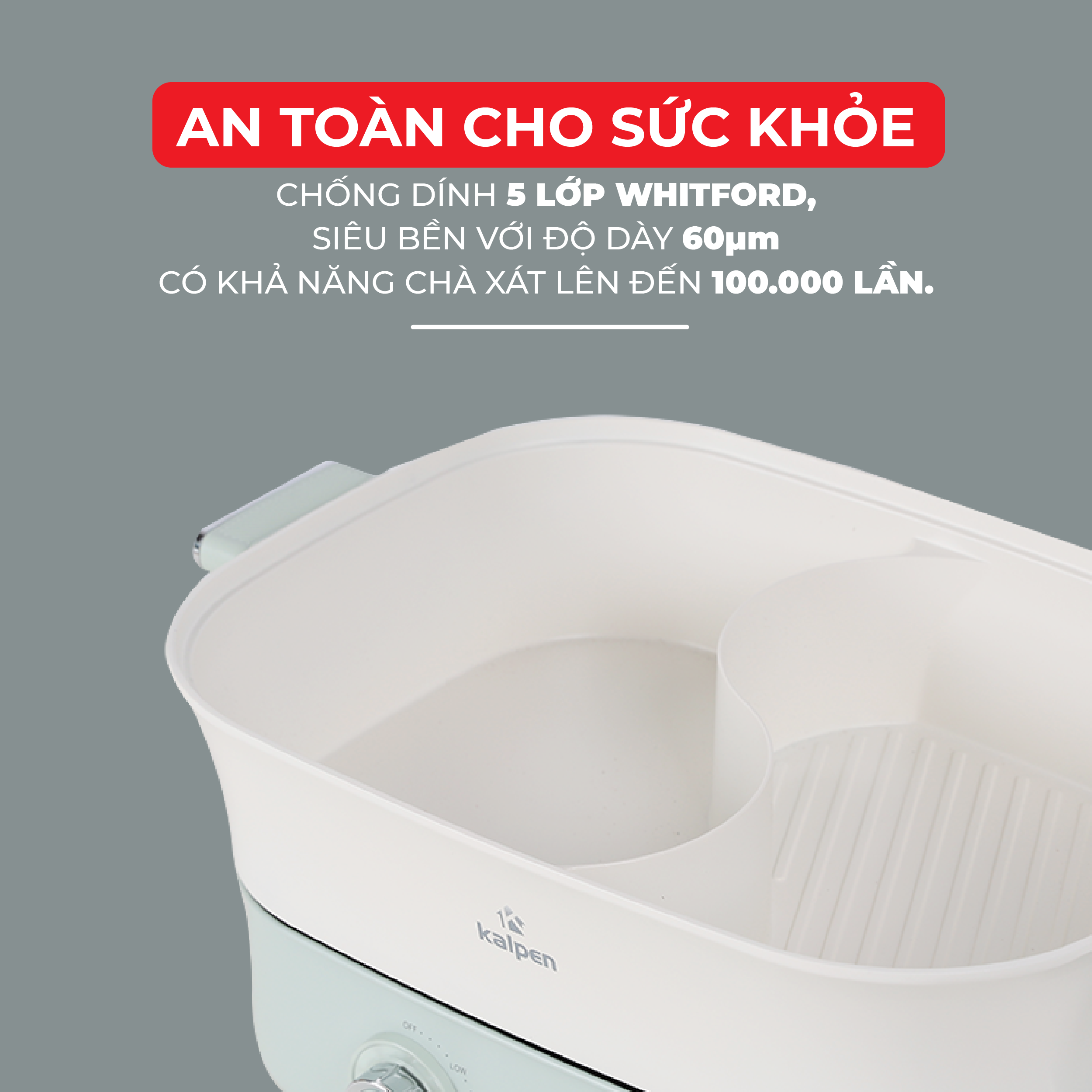 Bếp nướng lẩu 2 ngăn đa năng Kalpen 6.5L công suất 2200W