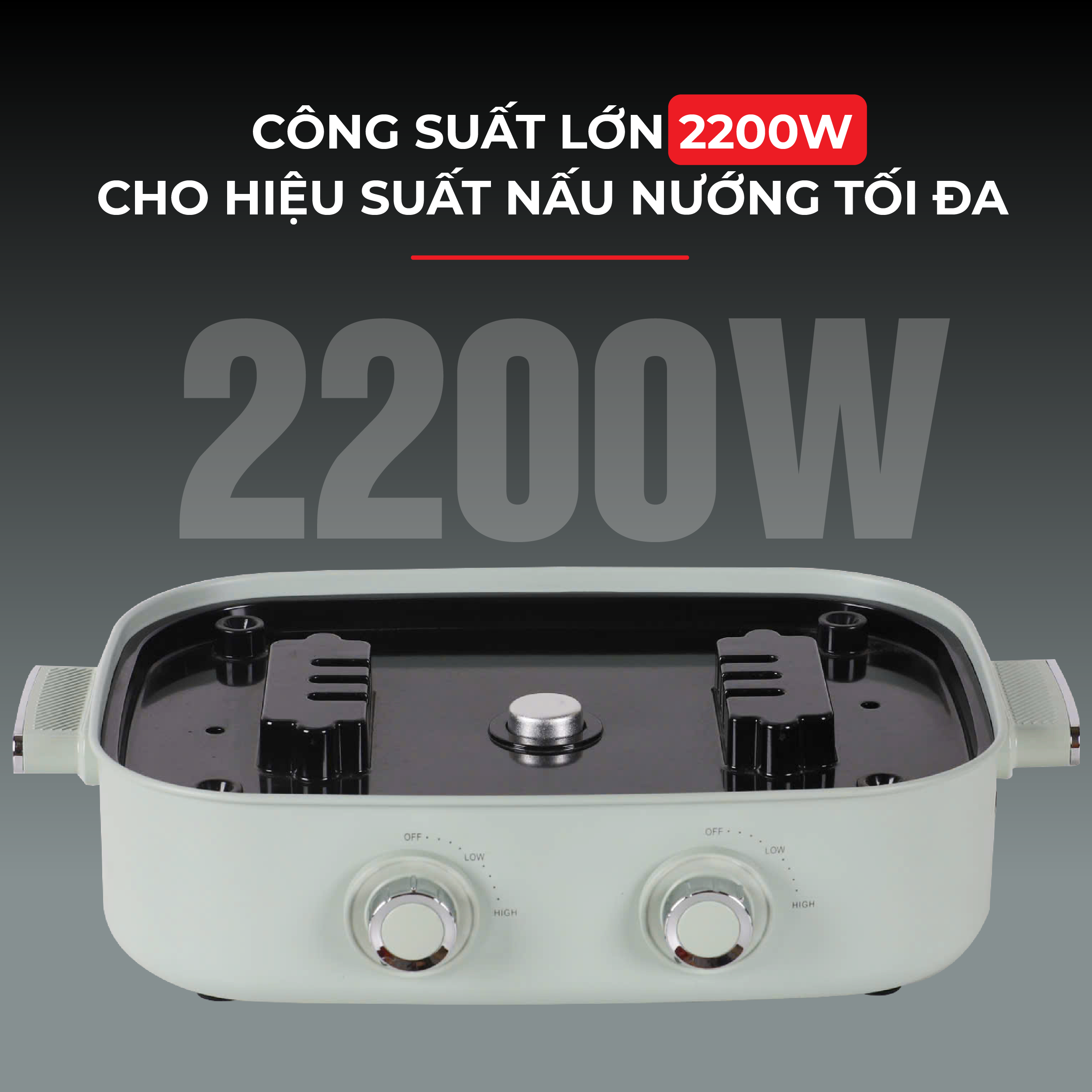 Bếp nướng lẩu 2 ngăn đa năng Kalpen 6.5L công suất 2200W