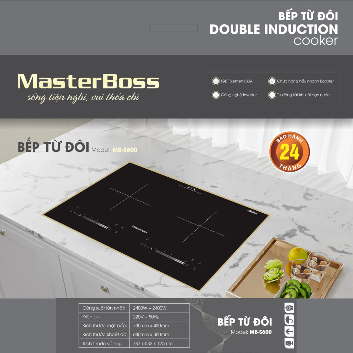 Bếp từ đôi MasterBoss MB-S600 công suất 4800W