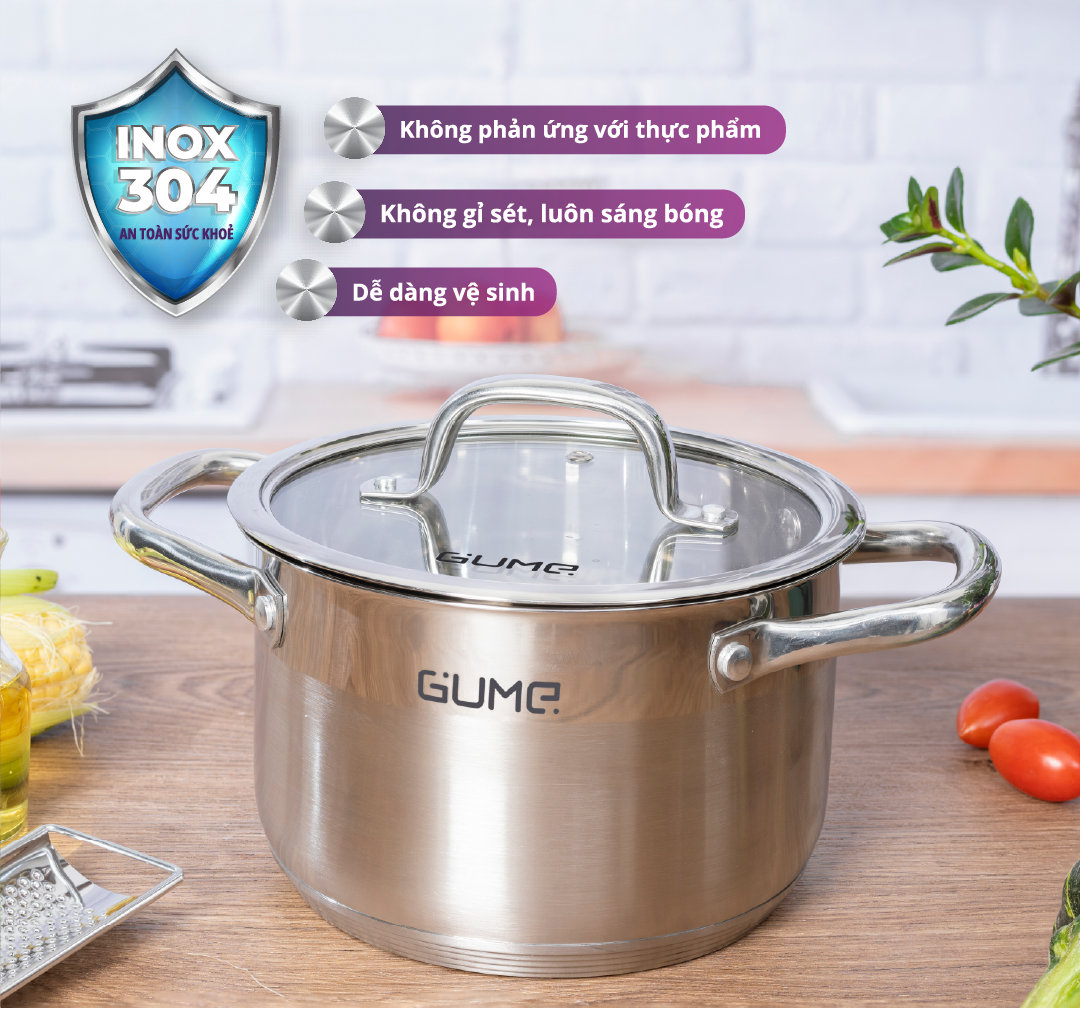 Bộ nồi chảo quánh 5 đáy Inox 304 Gume Hàn Quốc