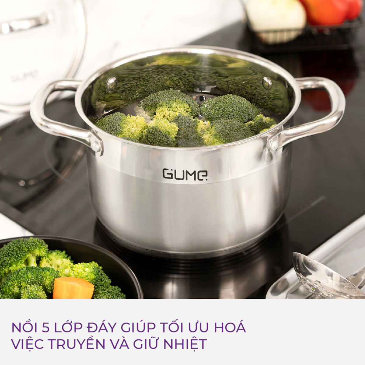 Bộ nồi chảo quánh 5 đáy Inox 304 Gume Hàn Quốc