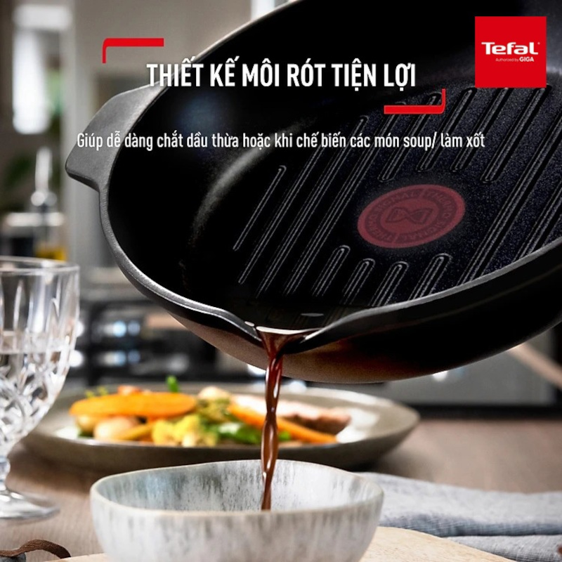 Chảo đúc nướng chống dính Tefal Rubosto 26cm E2494044 có miệng rót