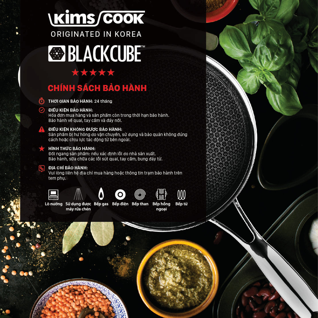 Chảo chống dính Inox 304 Kimscook Blackcube Vincent Hàn Quốc size 22cm