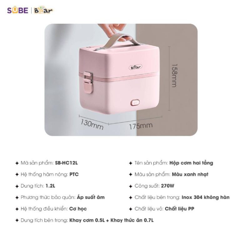 Hộp cơm cắm điện 2 tầng 1.2L Bear SB-HC12L