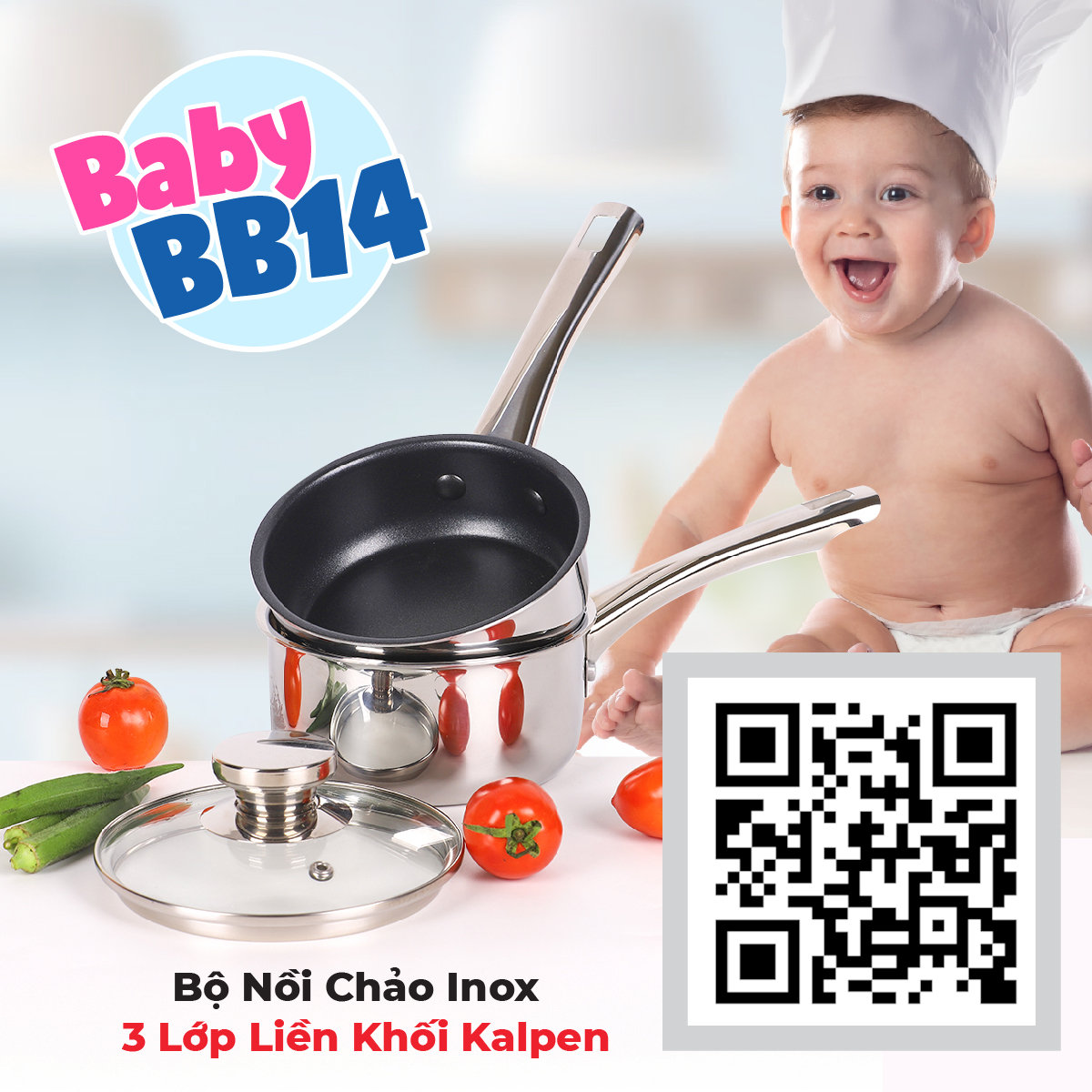 Bộ quánh chảo Inox 3 lớp liền khối Kalpen Baby BB14