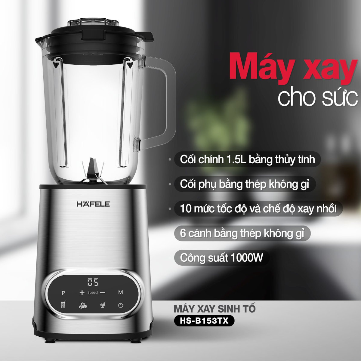 Máy xay sinh tố đa năng 2 cối Hafele chuẩn Đức HS-B153TX công suất 1000W