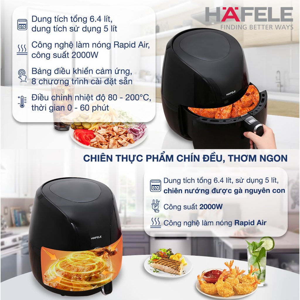 Nồi chiên không dầu Hafele HS-AF601B dung tích 6.4L