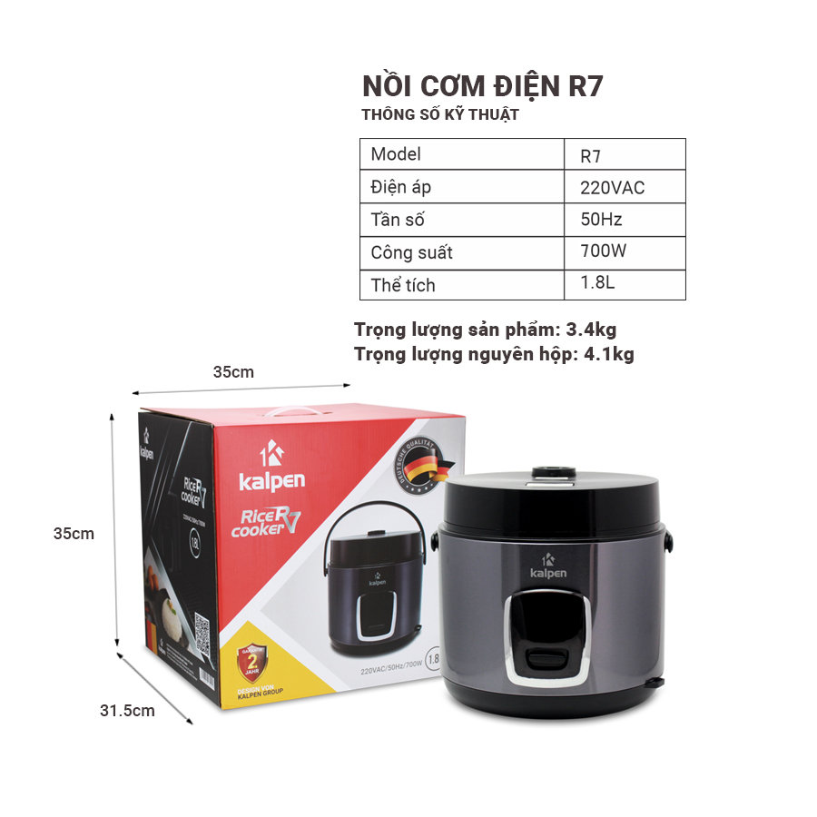 Nồi cơm điện cao cấp Kalpen R7 dung tích 1.8L hàng Đức