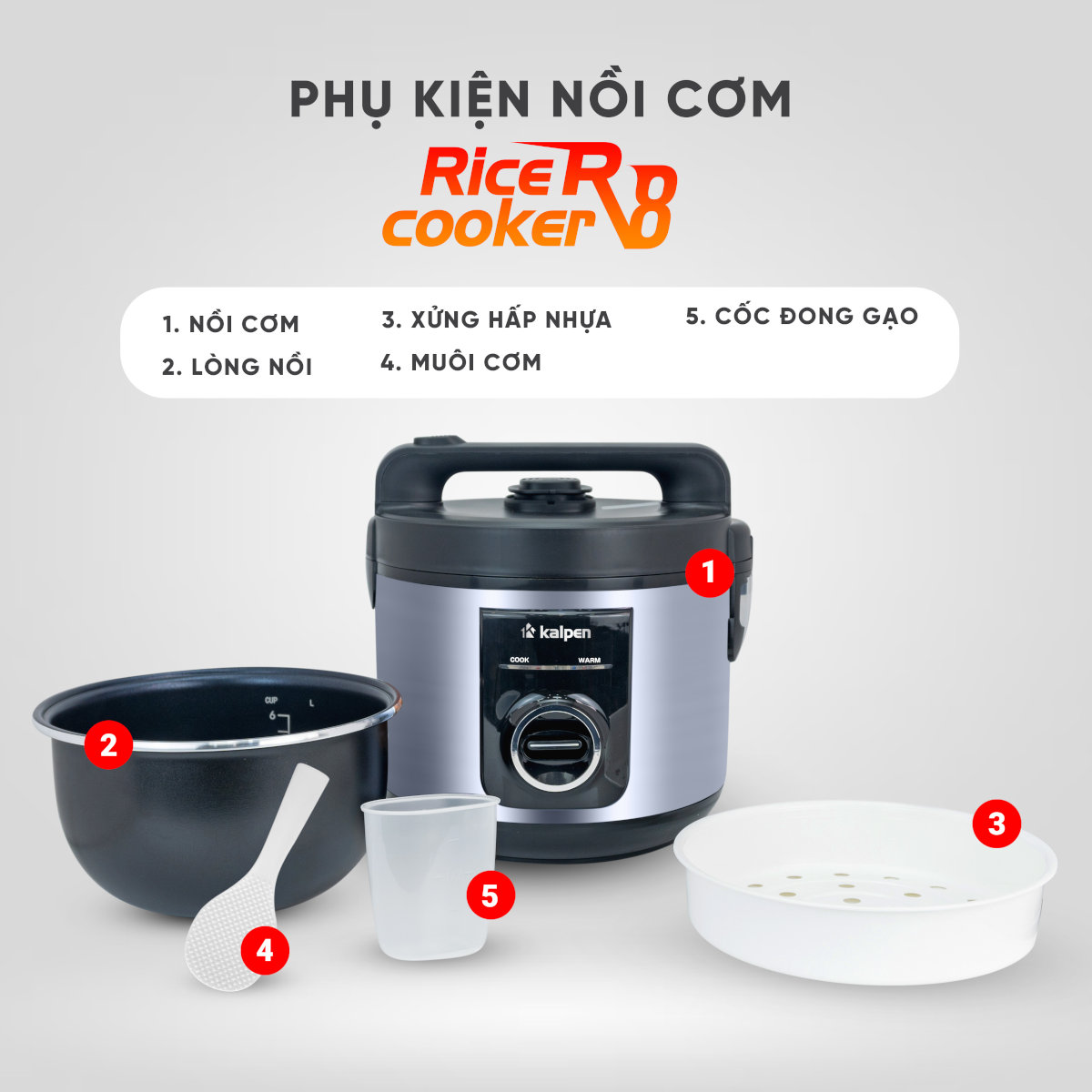 Nồi cơm điện cao cấp Kalpen R8 dung tích 1.2L chuẩn Đức