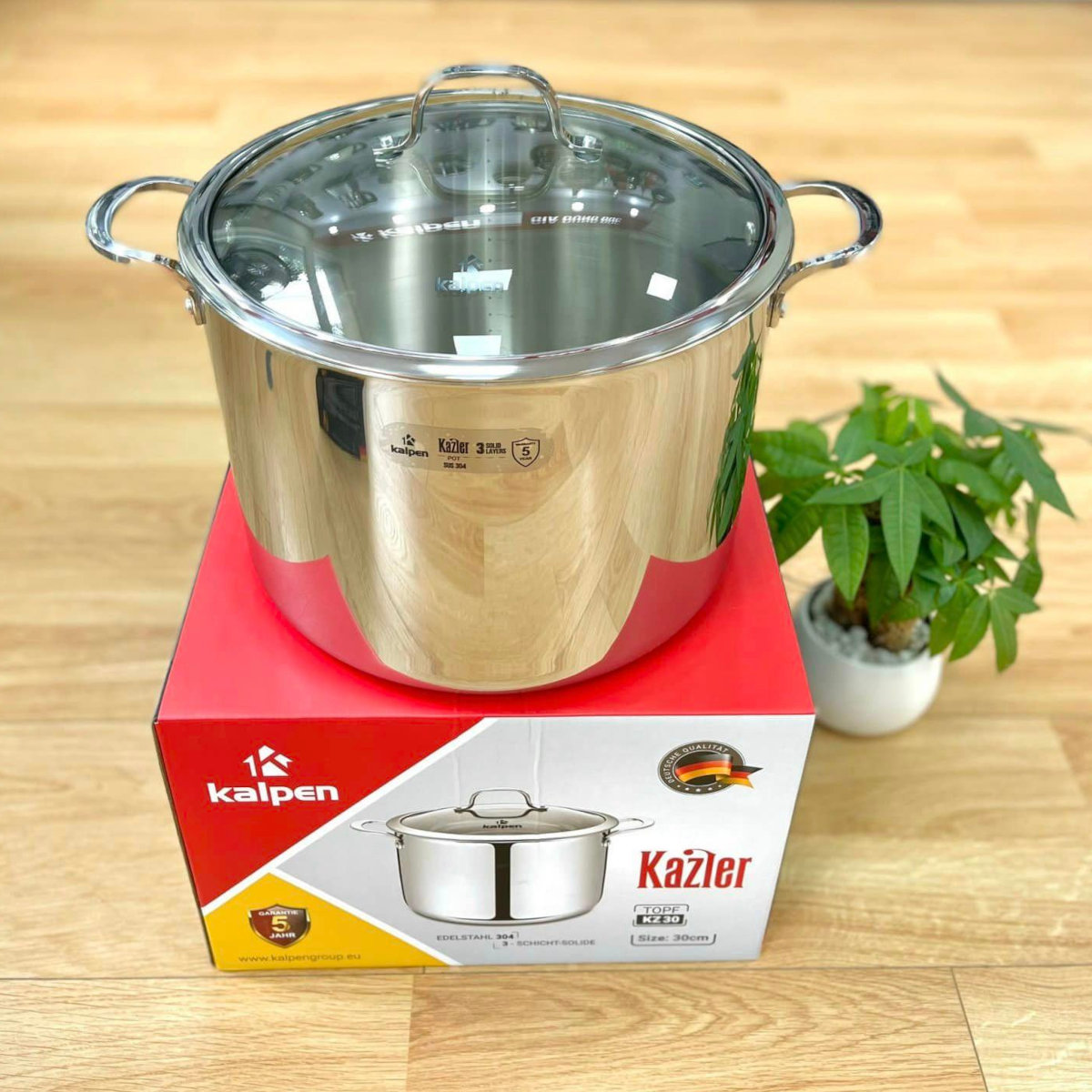 Nồi luộc gà Inox 3 lớp liền khối Kalpen Kazler 30cm dung tích 14L hàng Đức