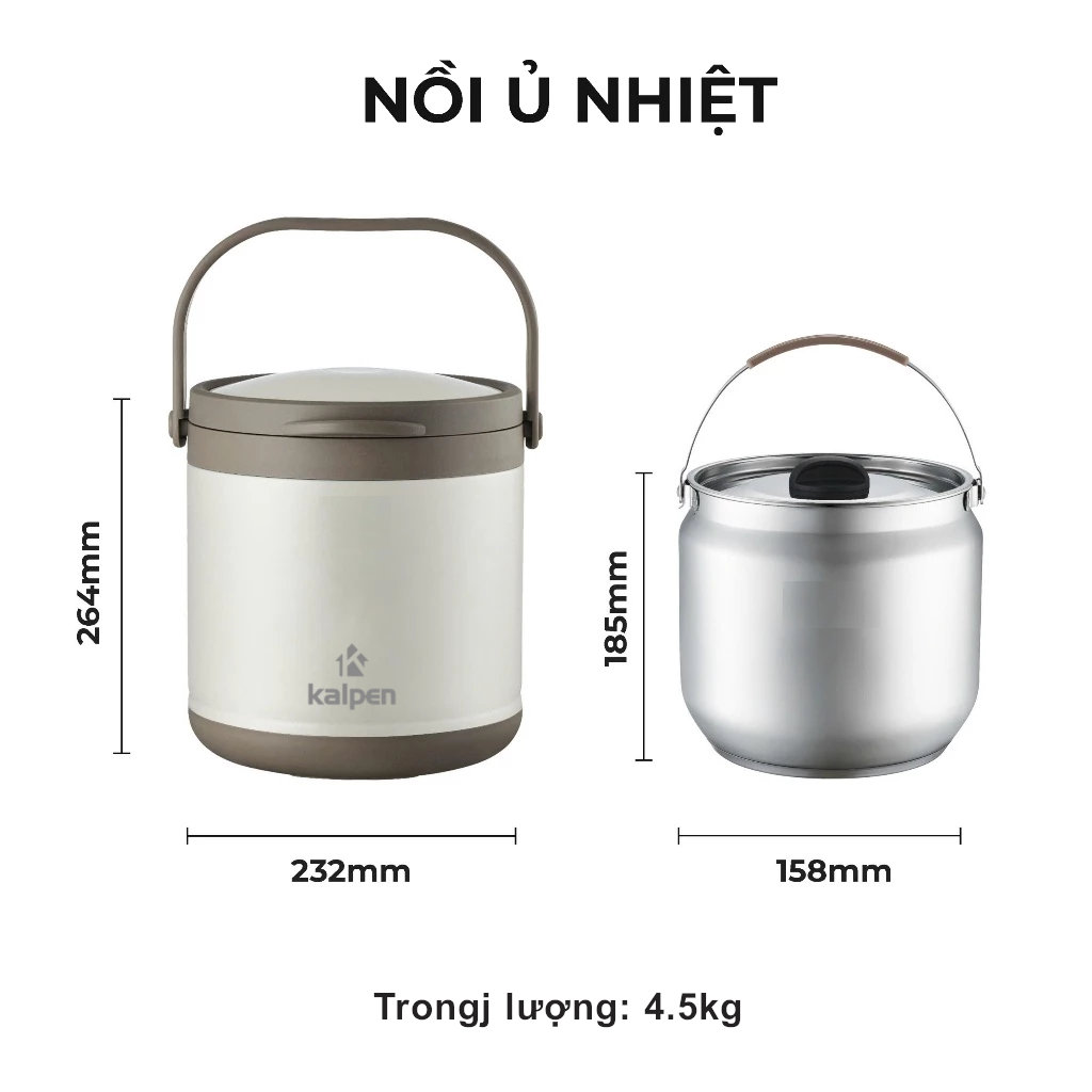 Nồi ủ nhiệt chân không 5L Kalpen E12 chuẩn hàng Đức, bảo hành 2 năm