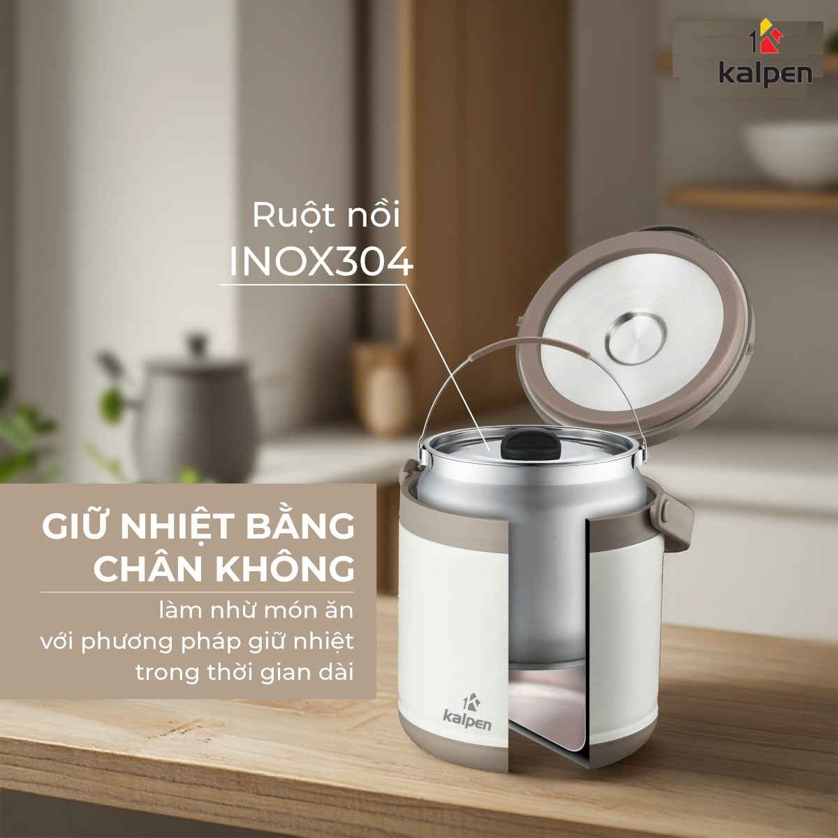 Nồi ủ nhiệt chân không 5L Kalpen E12 chuẩn hàng Đức, bảo hành 2 năm