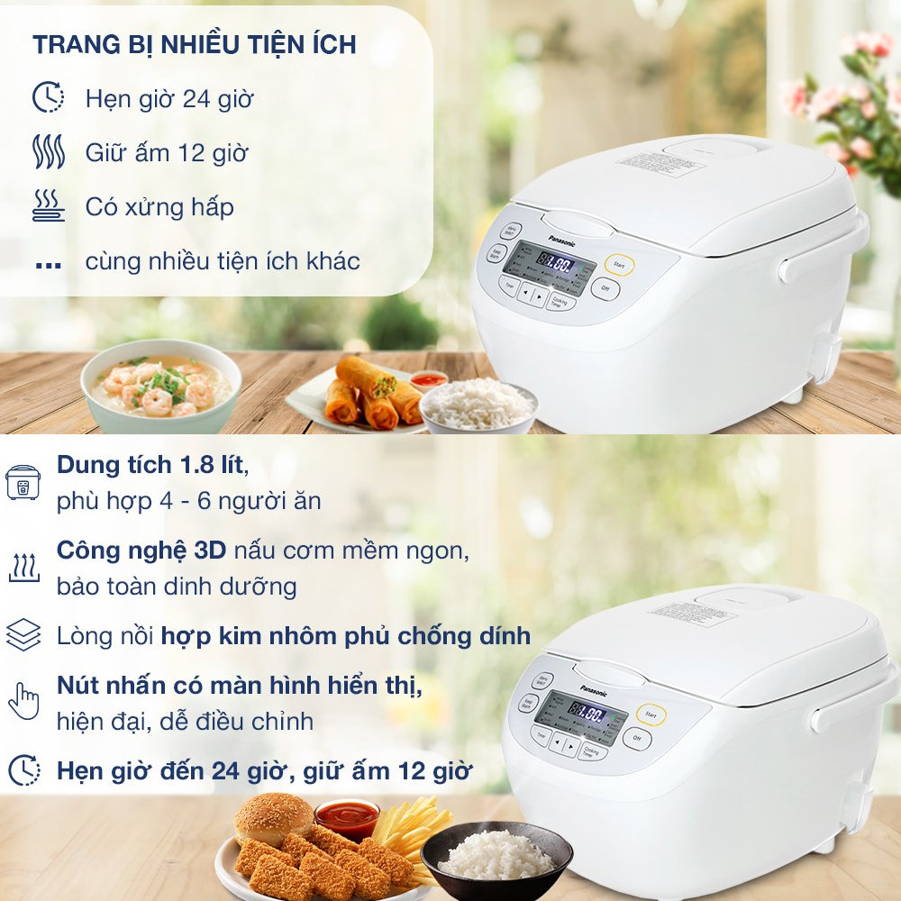 Nồi cơm điện tử Panasonic dung tích 1.8 lít SR-CL188WRA sản xuất Malaysia - Hàng chính hãng bảo hành 12 tháng