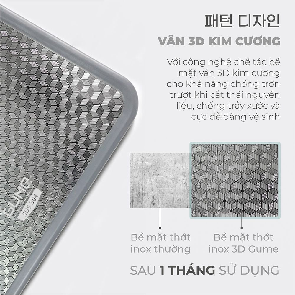 Thớt 2 mặt kháng khuẩn Inox 304 với gỗ mun GUME Hàn Quốc TGI01