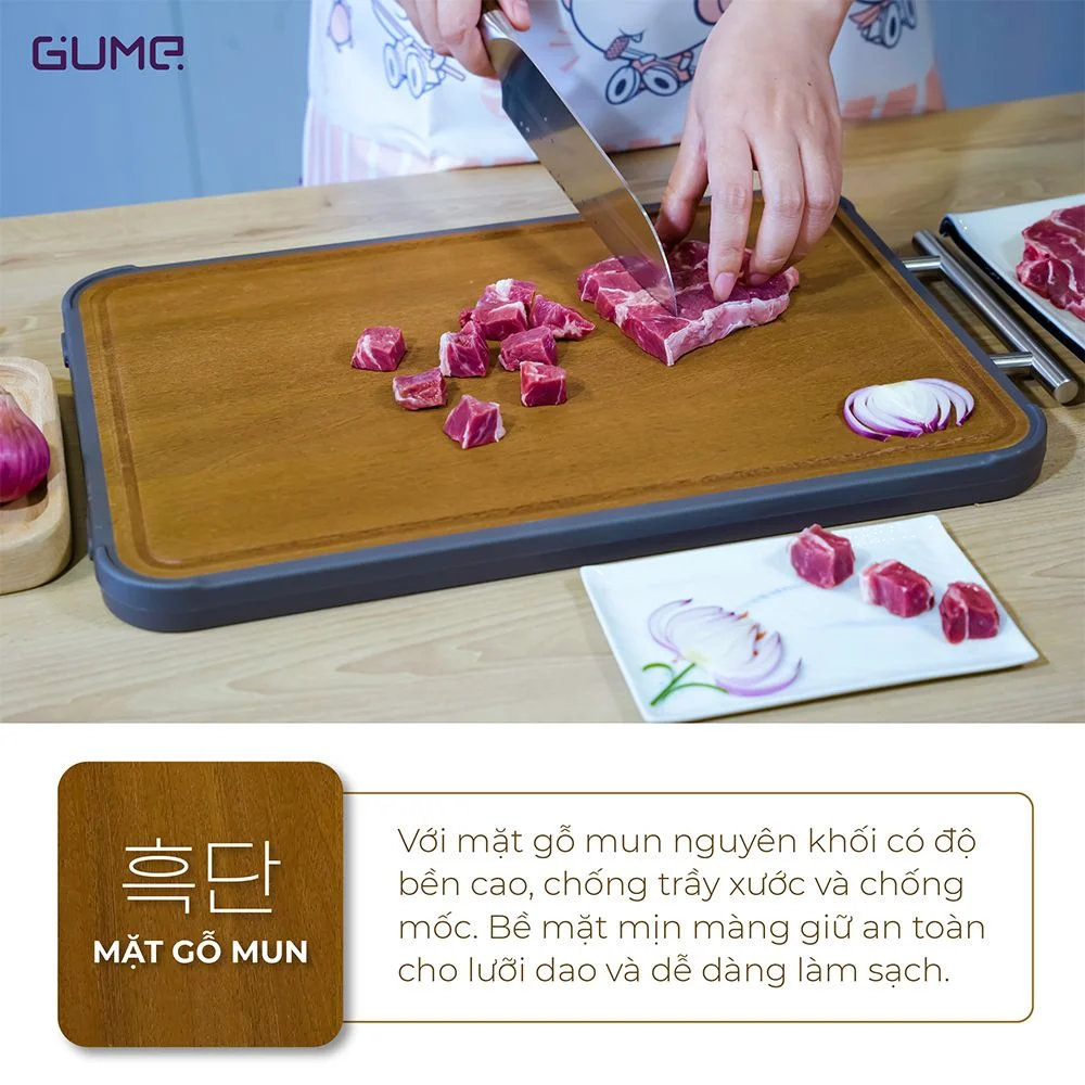 Thớt 2 mặt kháng khuẩn Inox 304 với gỗ mun GUME Hàn Quốc TGI01