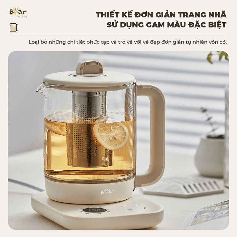 Bình thùy tinh pha trà giữ nhiệt Bear 1.5L SB-PT15K