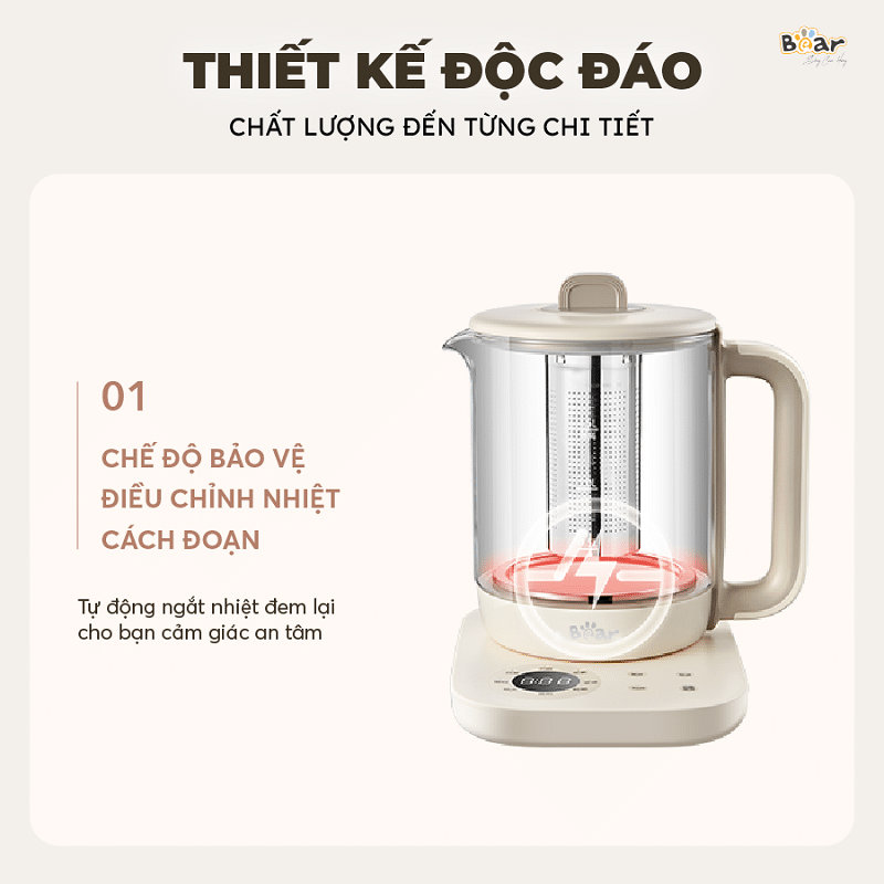 Bình thùy tinh pha trà giữ nhiệt Bear 1.5L SB-PT15K