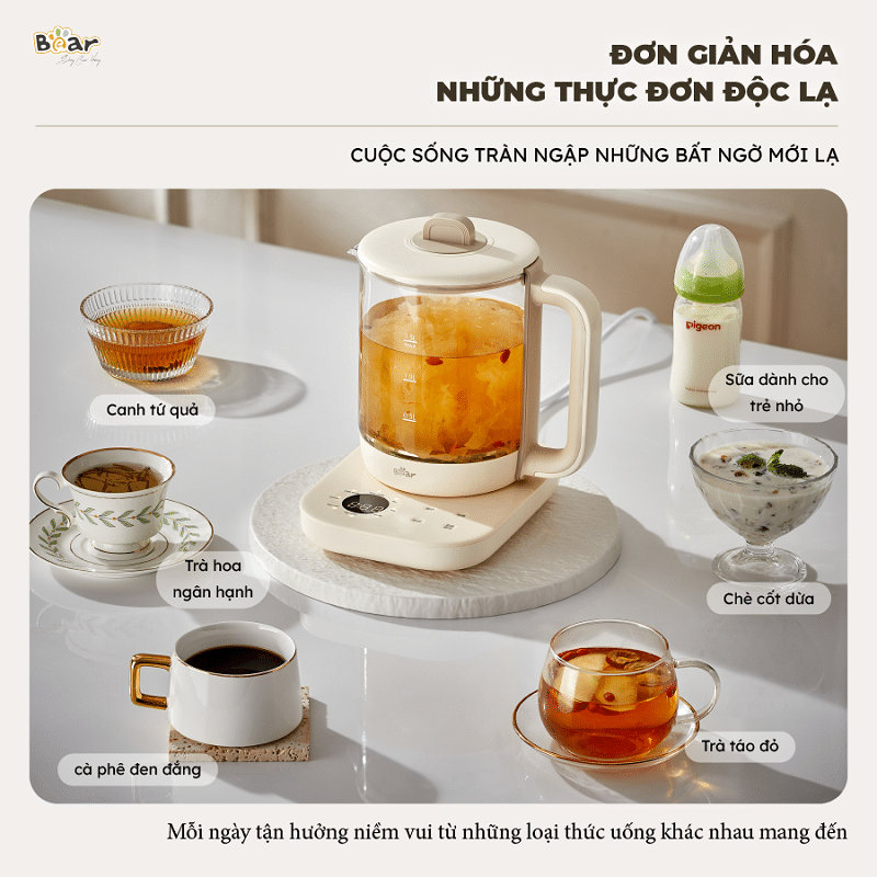 Bình thùy tinh pha trà giữ nhiệt Bear 1.5L SB-PT15K