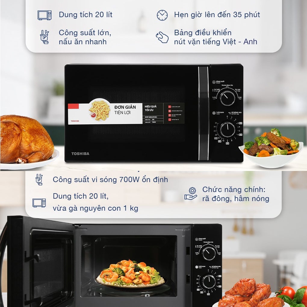 Lò vi sóng 20 lít Toshiba MW2-MM20P(BK) công suất 700W