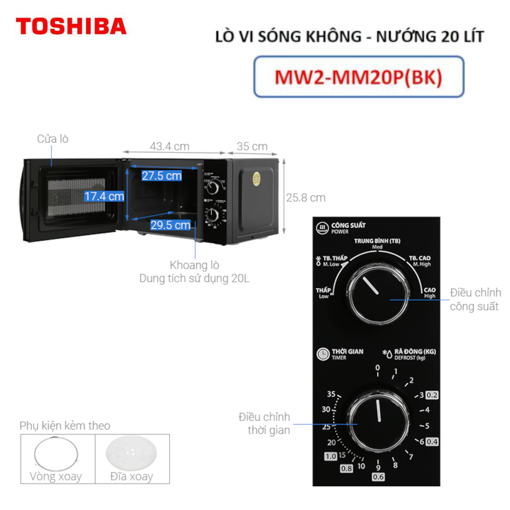 Lò vi sóng 20 lít Toshiba MW2-MM20P(BK) công suất 700W