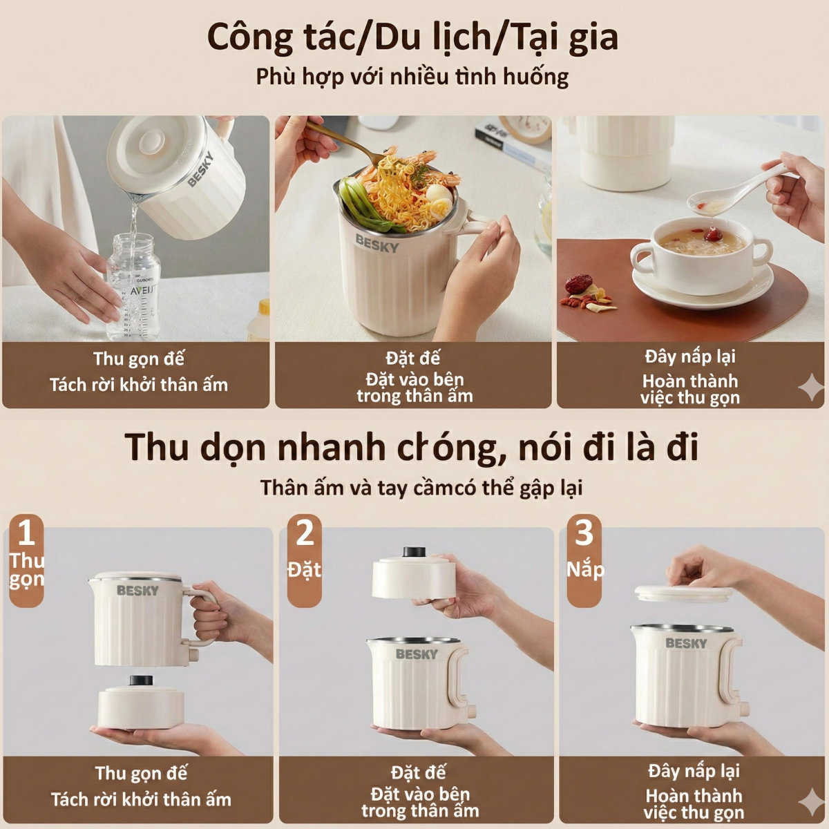 Nồi nấu điện mini đa năng Besky Kettle KN-1008