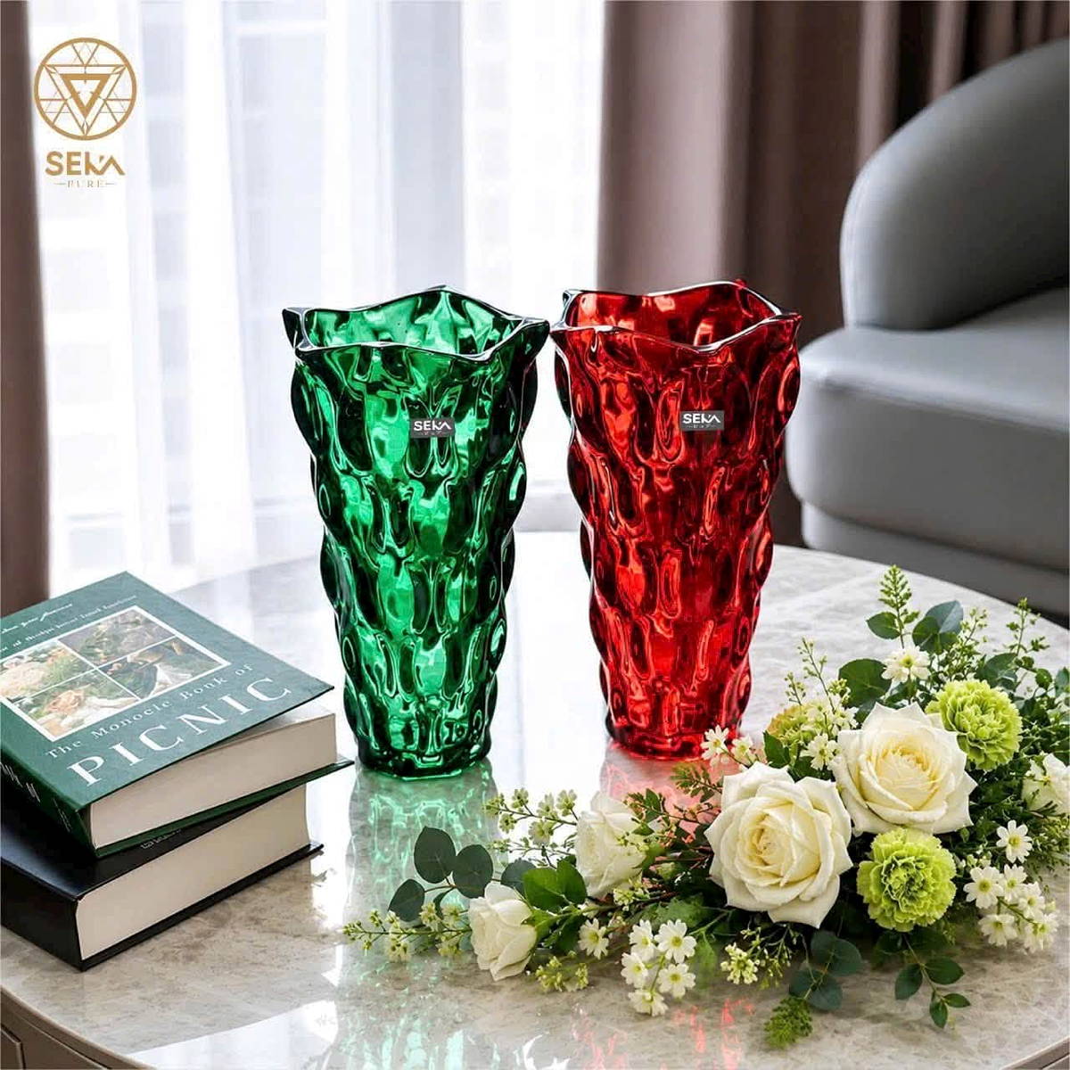 Bình hoa thủy tinh dáng sóng Ombre Seka SKT28LR size 28x16cm