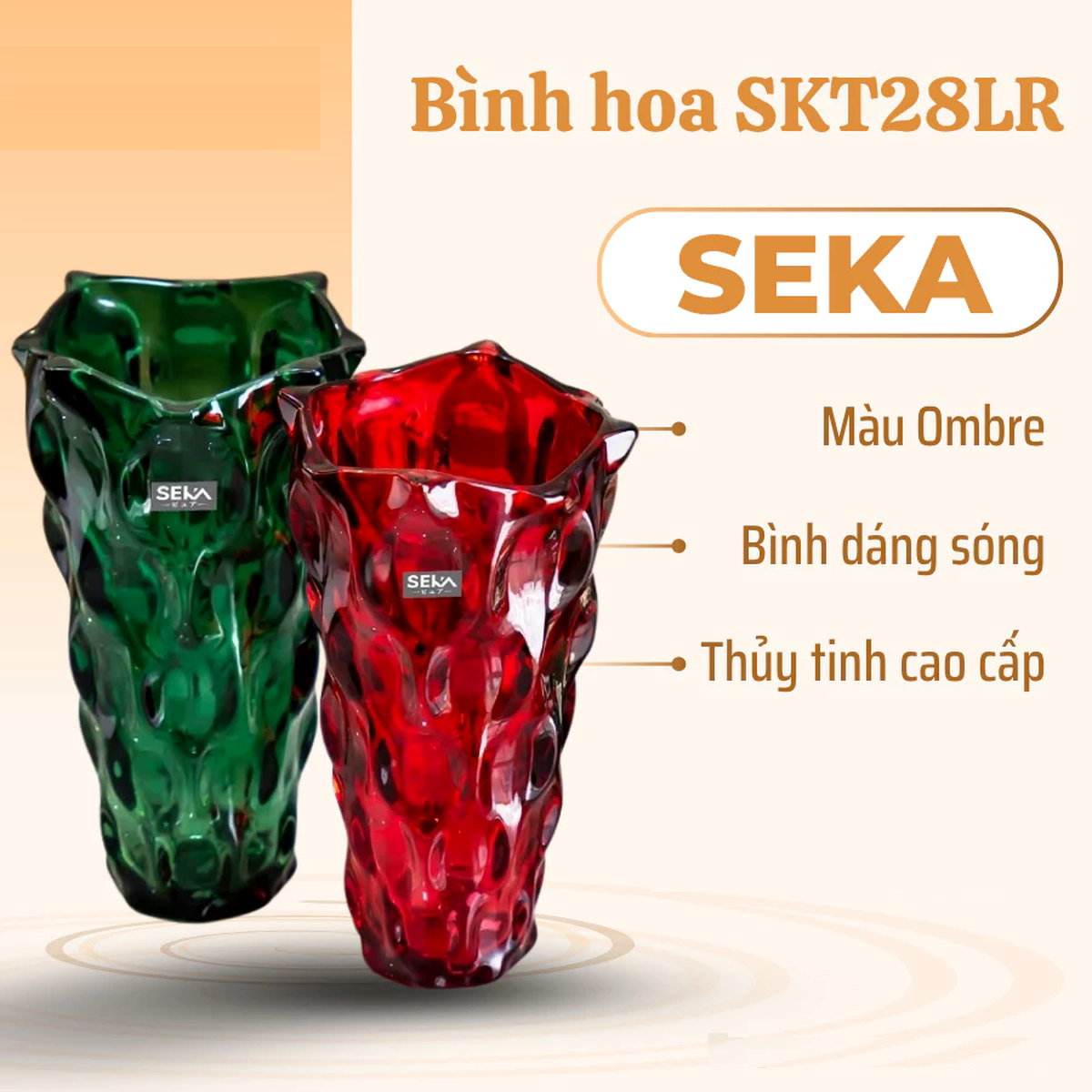 Bình hoa thủy tinh dáng sóng Ombre Seka SKT28LR size 28x16cm