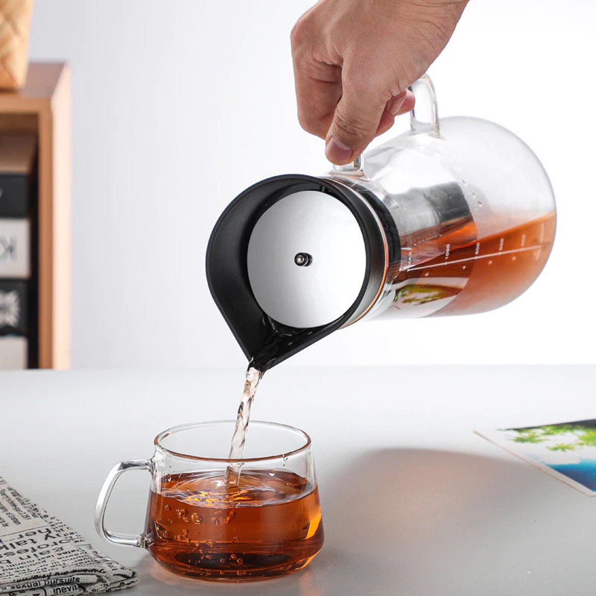 Bình thuỷ tinh kèm lõi lọc pha trà, cà phê 1500ml Momiji xuất Nhật