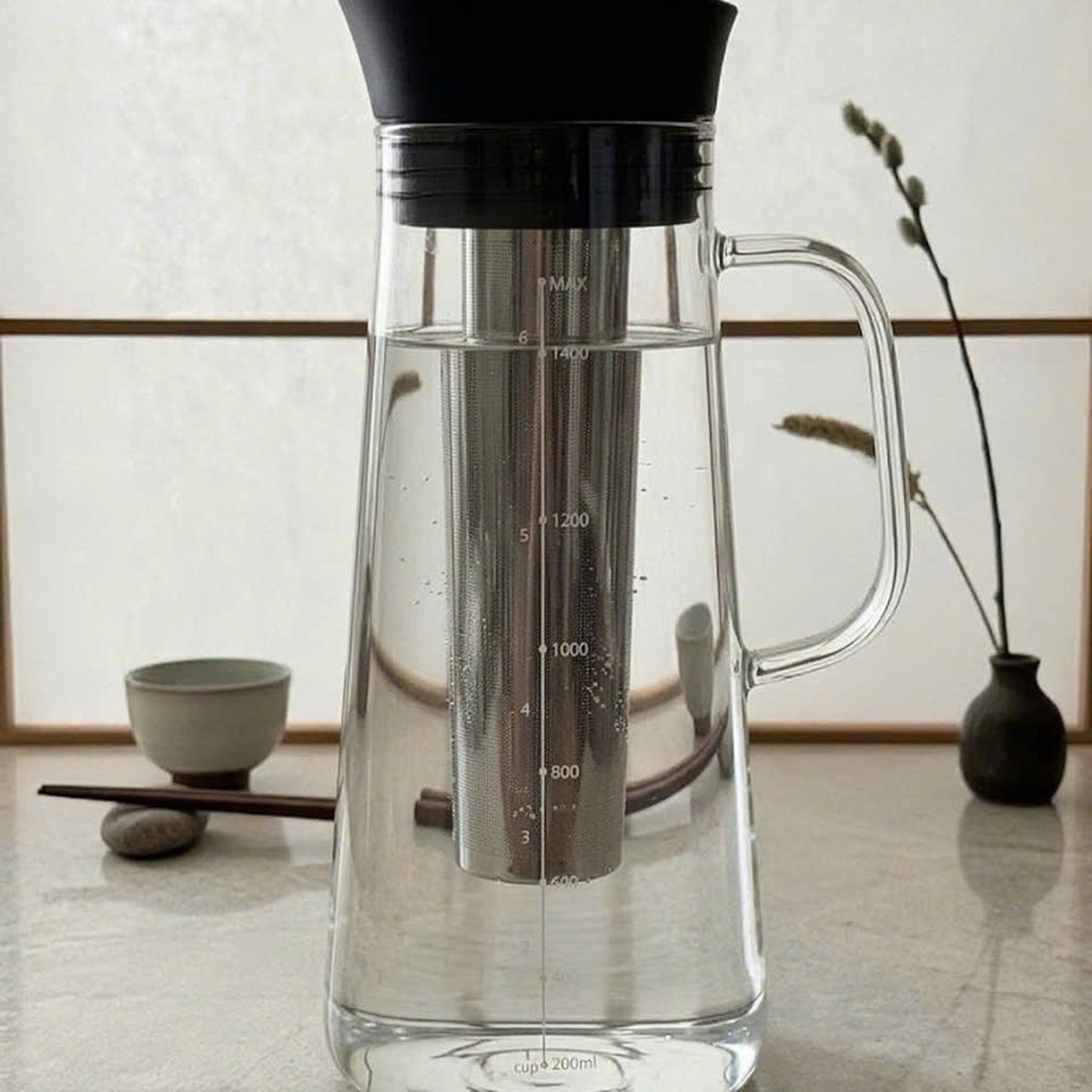 Bình thuỷ tinh kèm lõi lọc pha trà, cà phê 1500ml Momiji xuất Nhật