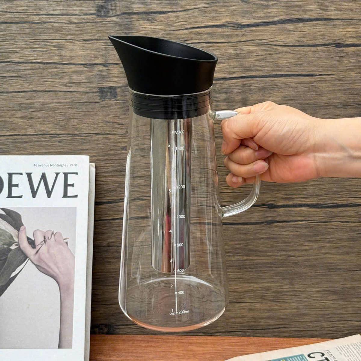Bình thuỷ tinh kèm lõi lọc pha trà, cà phê 1500ml Momiji xuất Nhật