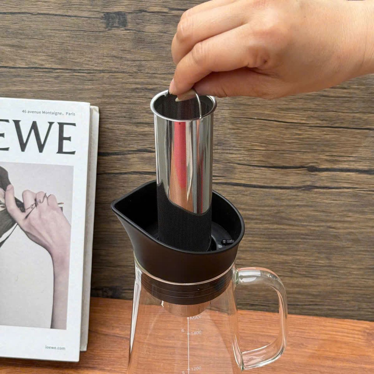 Bình thuỷ tinh kèm lõi lọc pha trà, cà phê 1500ml Momiji xuất Nhật