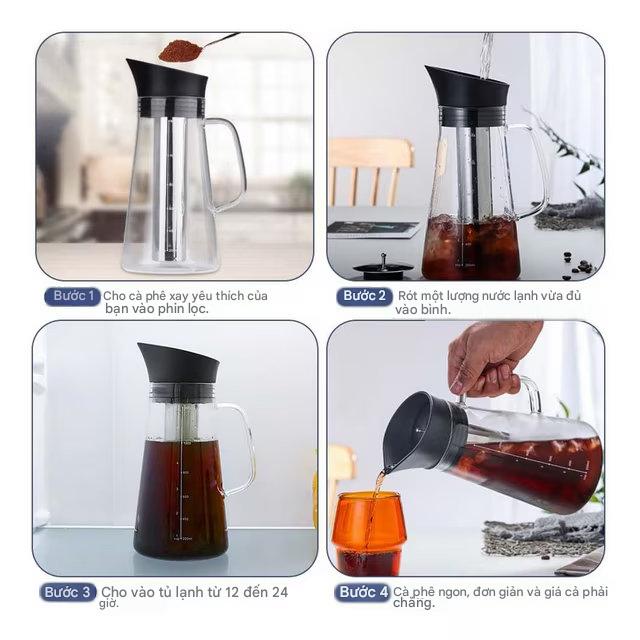 Bình thuỷ tinh kèm lõi lọc pha trà, cà phê 1500ml Momiji xuất Nhật