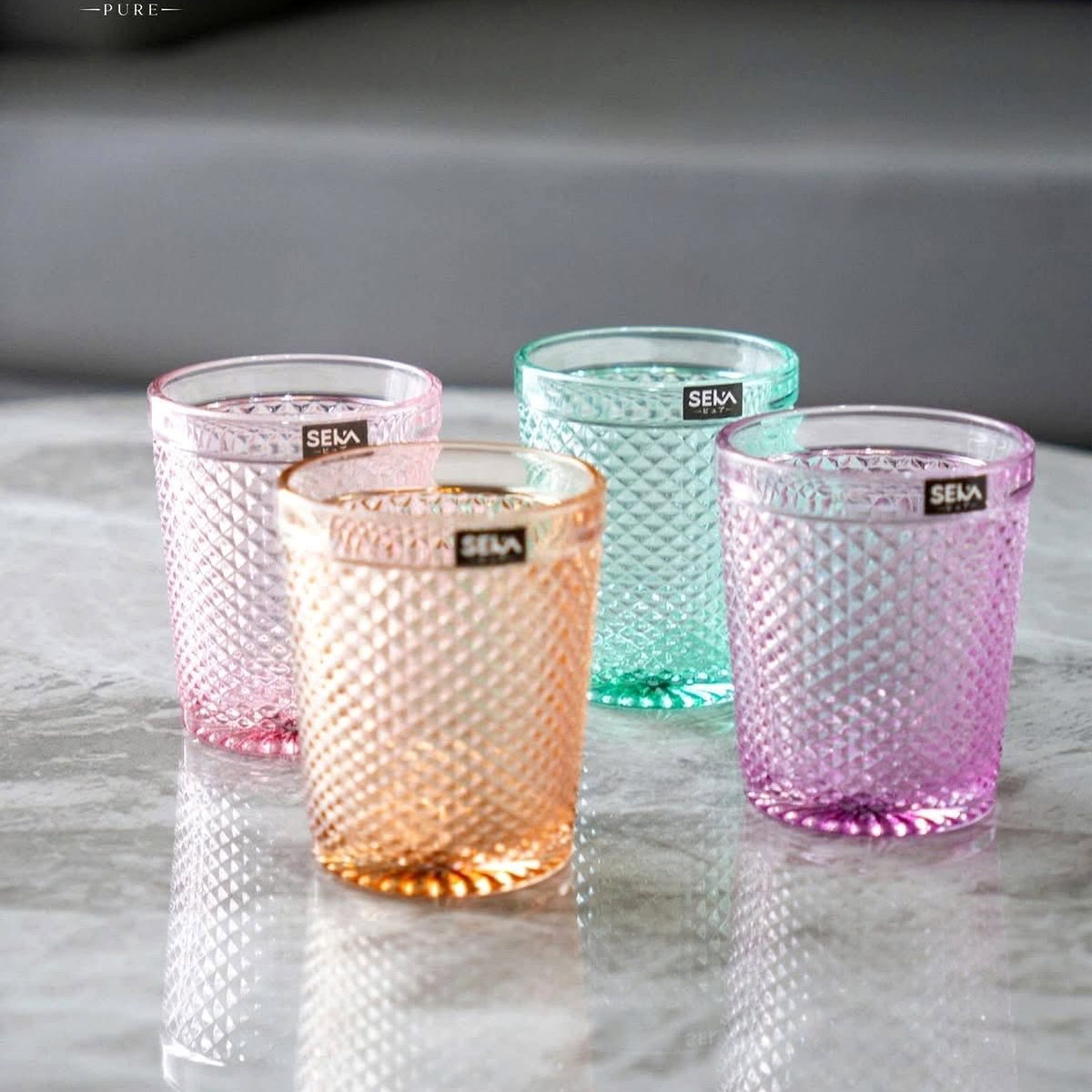 Bộ 4 cốc thủy tinh vân kim cương 300ml Seka SKT30M4