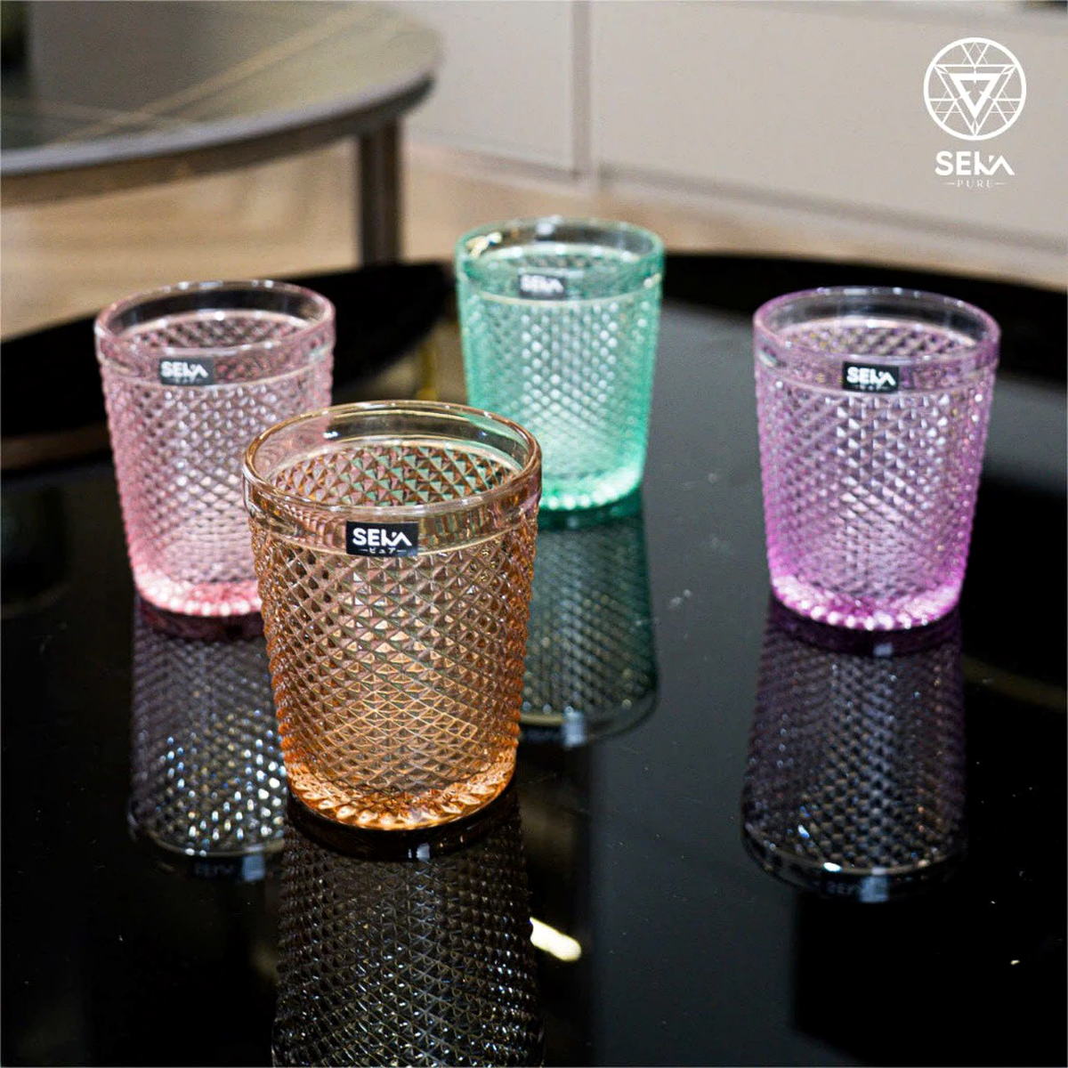 Bộ 4 cốc thủy tinh vân kim cương 300ml Seka SKT30M4