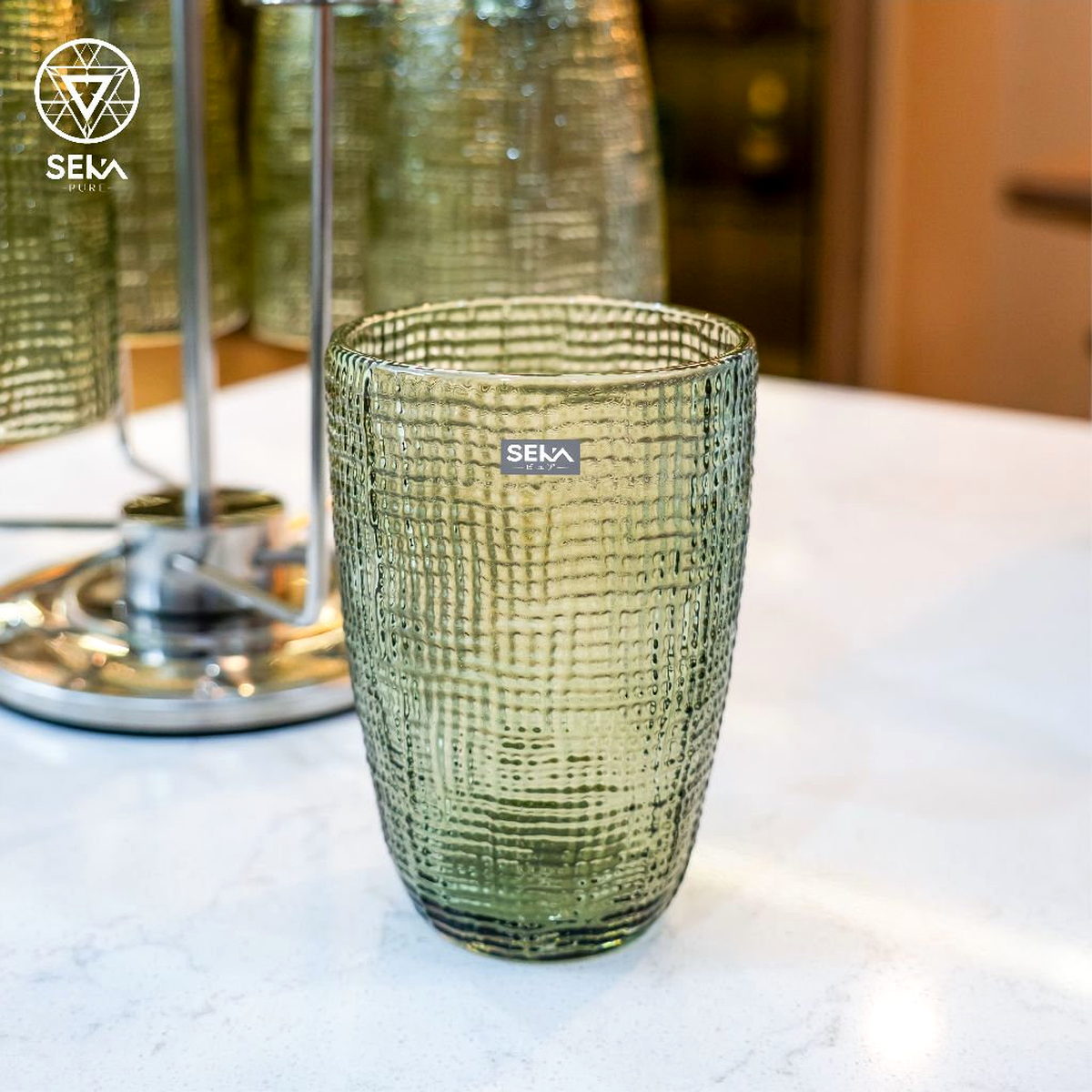 Bộ 6 cốc thủy tinh vân lưới dập nổi 420ml SEKA SKT42C6 xanh