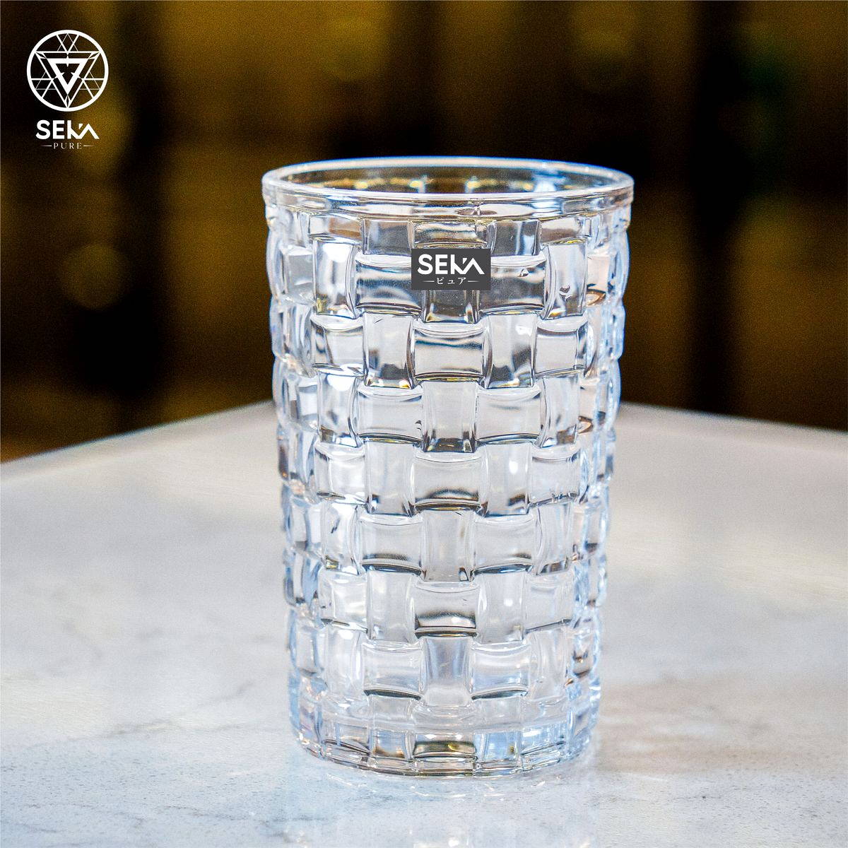 Bộ 6 cốc thủy tinh vân caro 350ml Seka SKT35S6 màu trắng