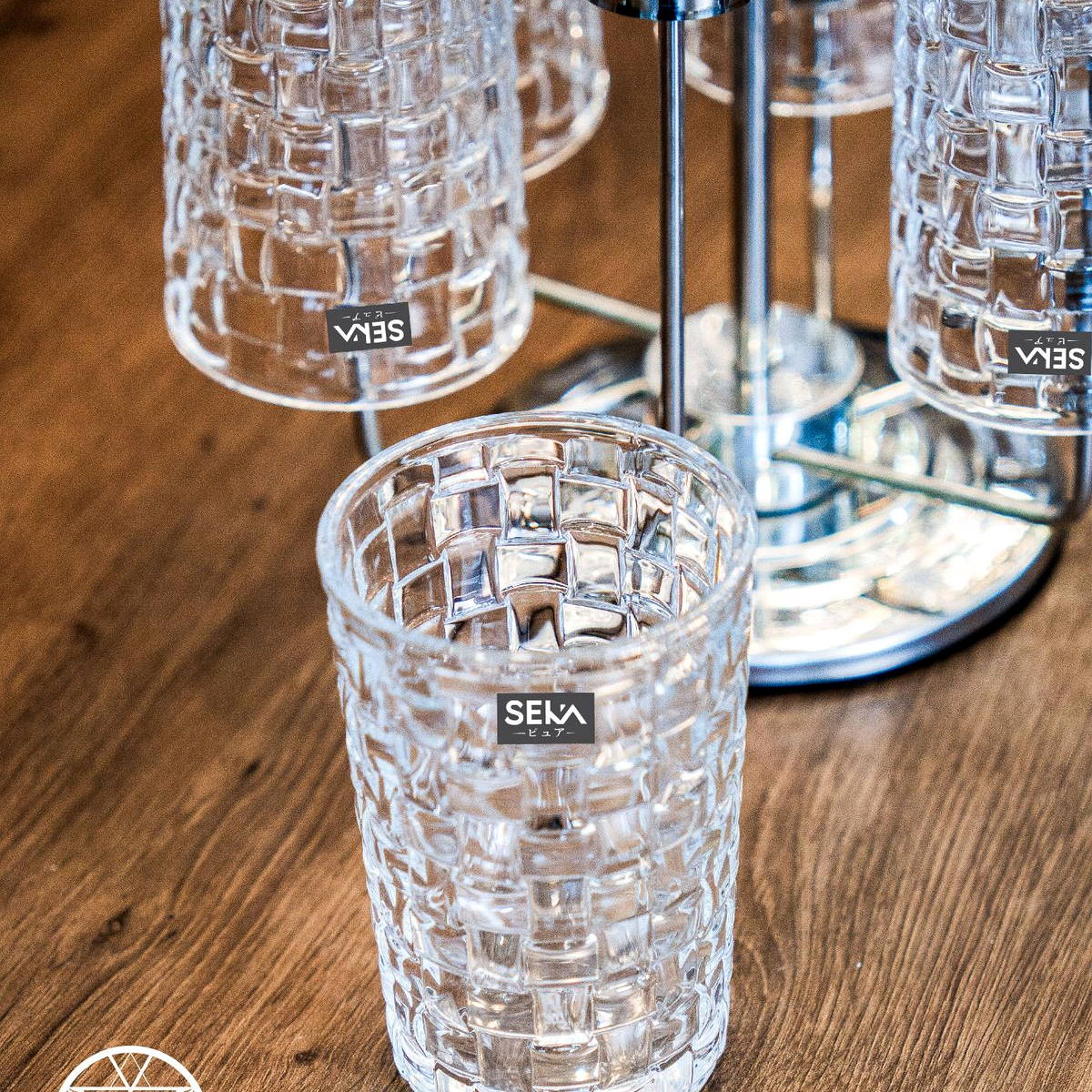 Bộ 6 cốc thủy tinh vân caro 350ml Seka SKT35S6 màu trắng