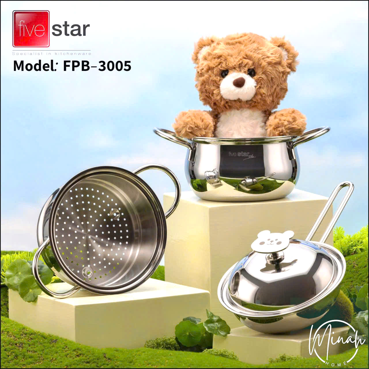 Bộ nồi xửng Inox 304 đúc liền Baby Fivestar Plus FPB3005