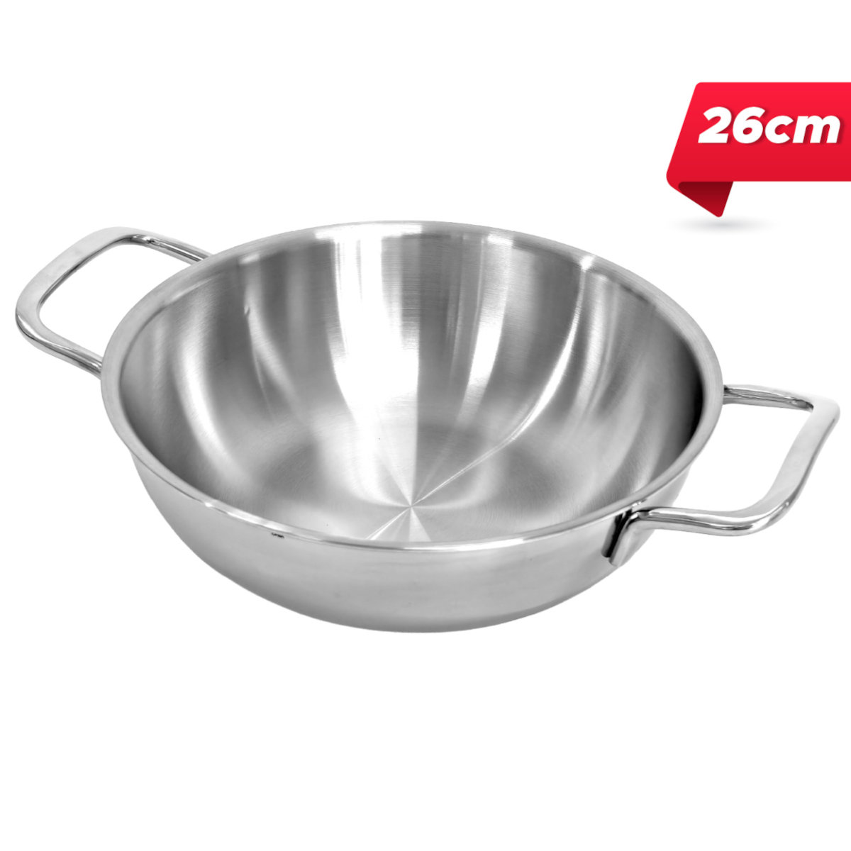 Chảo Inox 304 đúc liền 3 lớp 2 quai Kimscook Uni-Clad 26cm vung kính