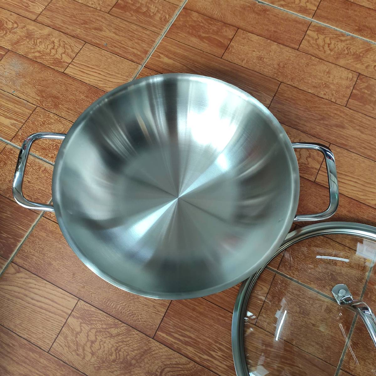Chảo Inox 304 đúc liền 3 lớp 2 quai Kimscook Uni-Clad vung kính