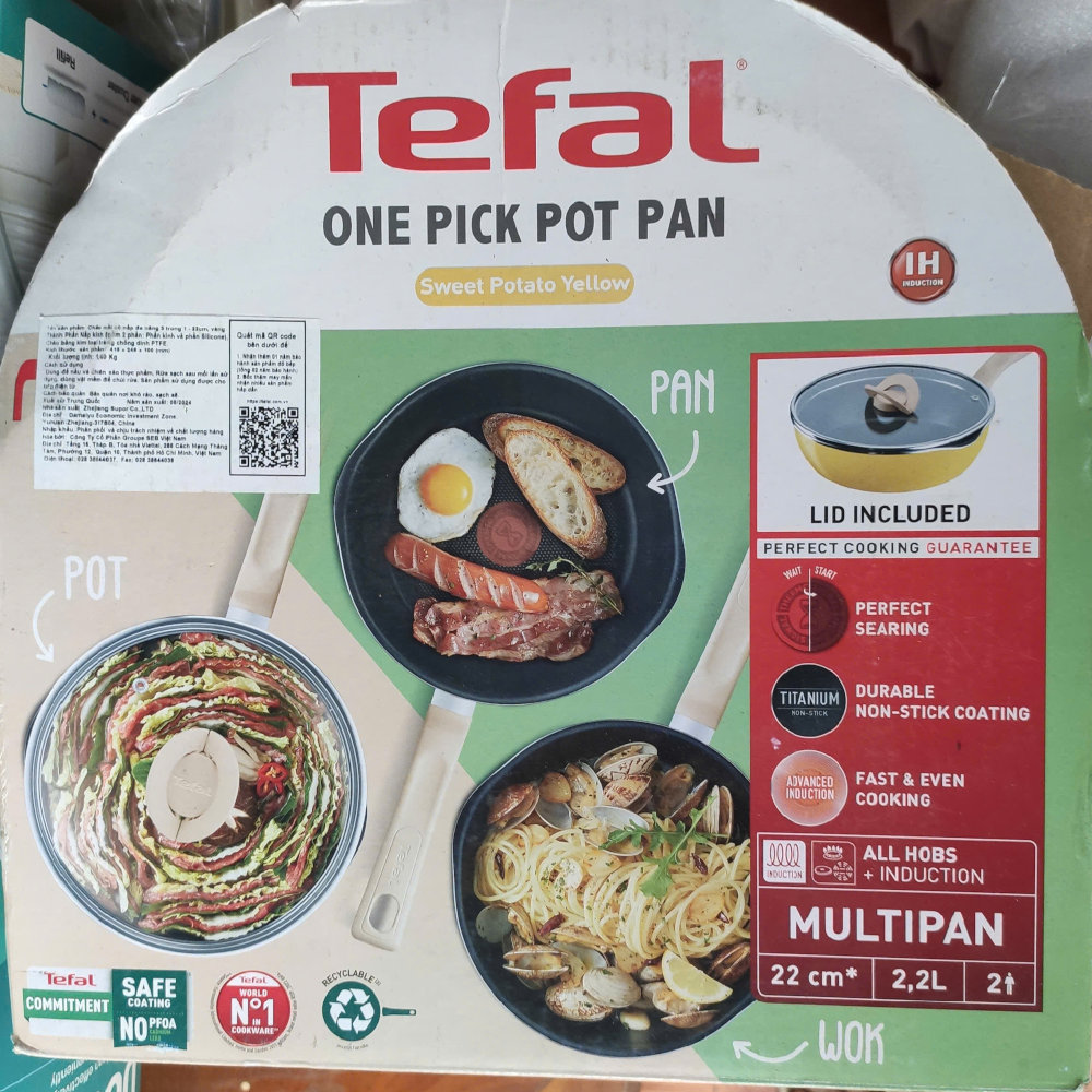 Chảo chống dính 24cm Tefal One Pick Pot Pan G1668795 đáy từ có nắp