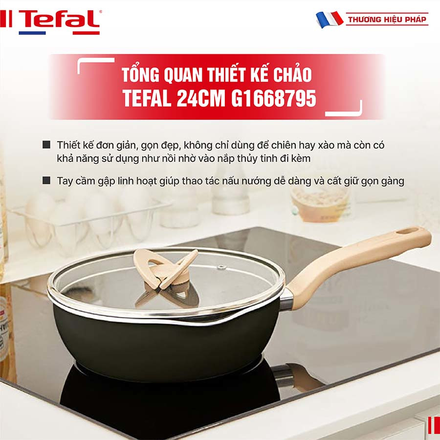Chảo chống dính 24cm Tefal One Pick Pot Pan G1668795 đáy từ có nắp