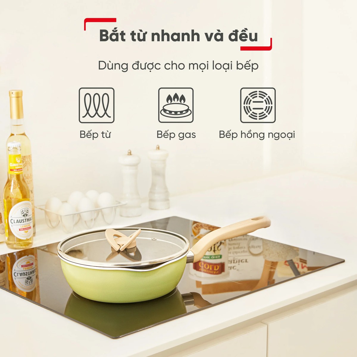 Chảo chống dính 24cm Tefal One Pick Pot Pan G1668795 đáy từ có nắp