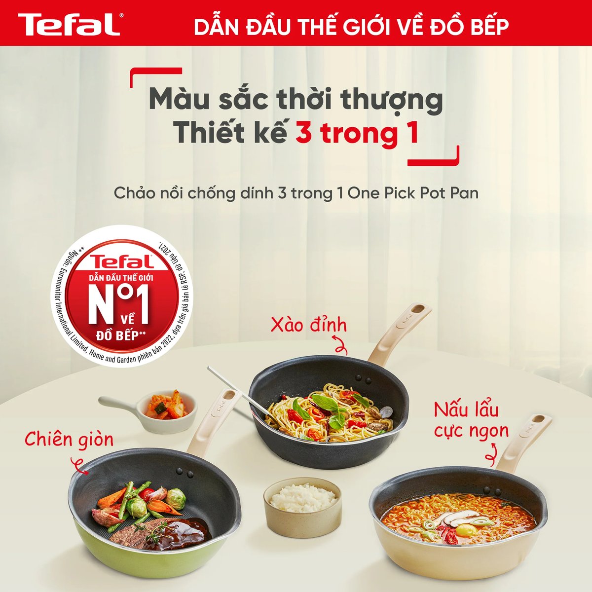 Chảo chống dính 24cm Tefal One Pick Pot Pan G1668795 đáy từ có nắp