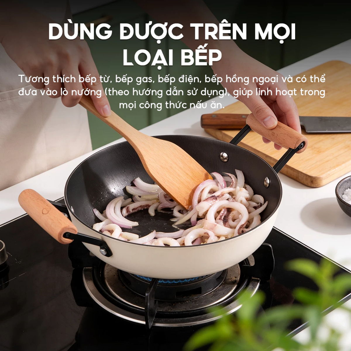 Chảo gang tráng men chống dính tự nhiên Nitrigan La gourmet 24cm kèm vung Inox